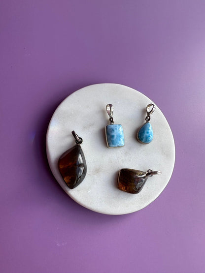 Amber and Larimar Pendants - Luna by Cinthia Garcia